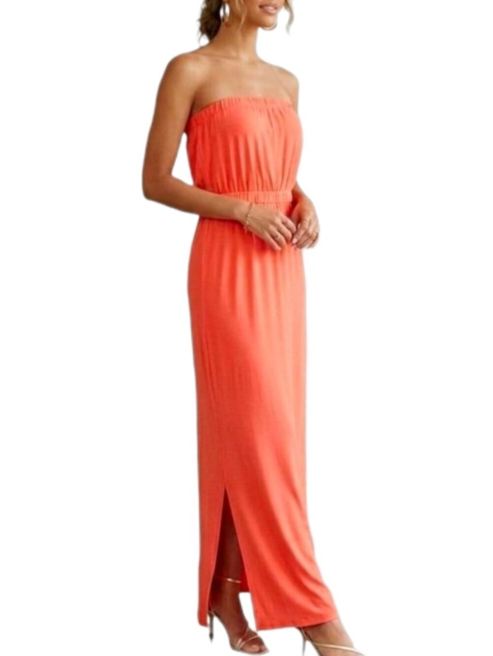 Soft Joie Dress Boho Style Strapless Salmon  Maxi Size M